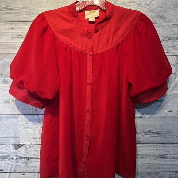 Maeve Tops - Maeve Anthropologie Lavoie Puff Sleeve Red Blouse size 6